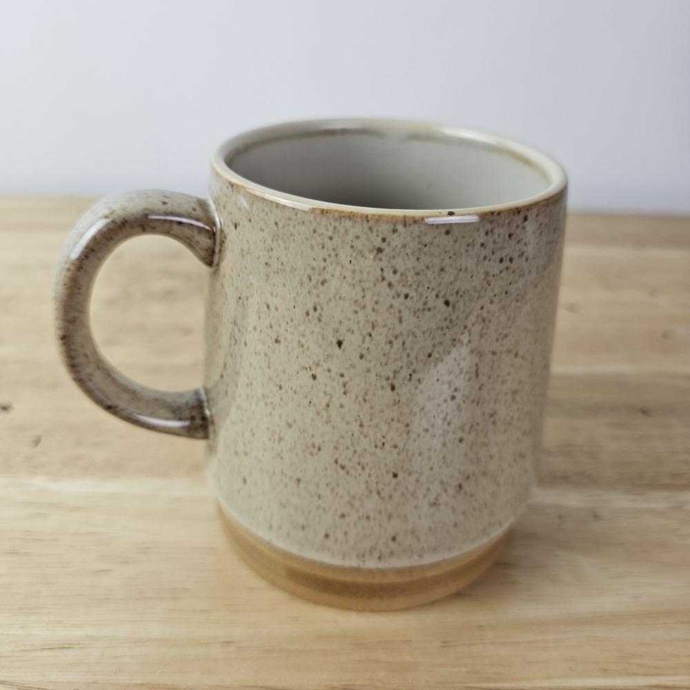 TAG Stoneware Speckled Beige Coffee Mug Cup Wood‎ Base Cozy Neutral Minimalist